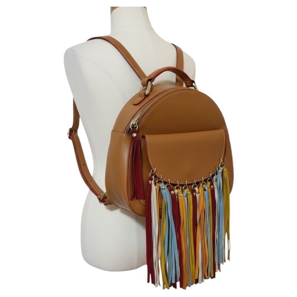 Vittoria Napoli Leather Fringed Mini Backpack Purse Italy
